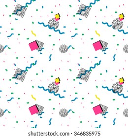 Vector Illustration of Seamless pattern in memphis style Design, Website, Background, Banner.  Retro abstract geometric Element Template. 80s 90s style
