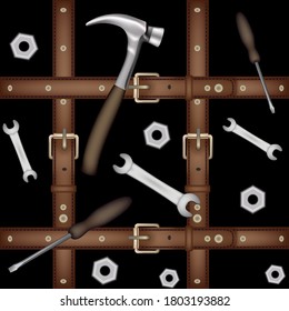 Vector illustration of seamless pattern of men's working tools of a carpenter