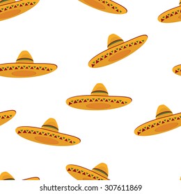 Vector illustration seamless pattern with mexican hat sombrero. Mexican background. Mexican fiesta