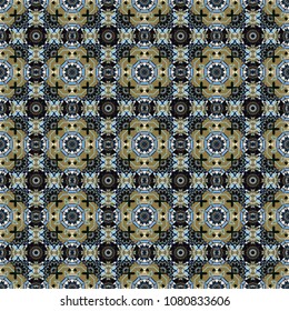 Vector illustration. Seamless pattern modern stylish tiling design with squares in blue, brown and black colors.
