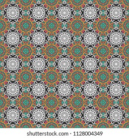 Vector illustration. Seamless pattern modern stylish tiling design with squares in blue, brown and gray colors.
