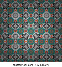 Vector illustration. Seamless pattern modern stylish tiling design with squares in gray, blue and orange colors.