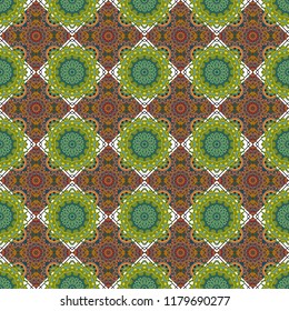 Vector illustration. Seamless pattern modern stylish tiling design with squares in green, blue and brown colors.