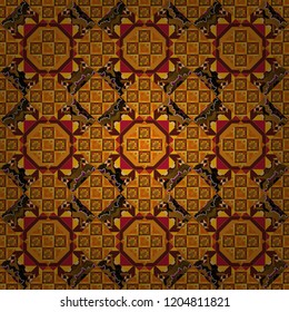 Vector illustration. Seamless pattern modern stylish tiling design with squares in brown, orange and yellow colors.