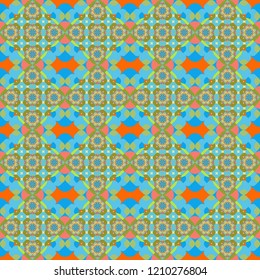 Vector illustration. Seamless pattern modern stylish tiling design with squares in green, pink and blue colors.