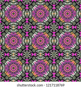 Vector illustration. Seamless pattern modern stylish tiling design with squares in green, black and magenta colors.