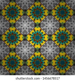 Vector illustration. Seamless pattern modern stylish tiling design with squares in blue, yellow and gray colors.