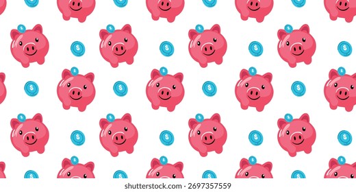 Patrón sin fisuras de la Ilustración vectorial con el carácter del cerdo del dinero