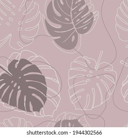 Vector illustration seamless pattern with monstera and palm leaves