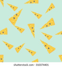 Vector illustration. Seamless pattern mouse in cheese.