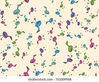 Vector illustration, a seamless pattern of multicolored ducks