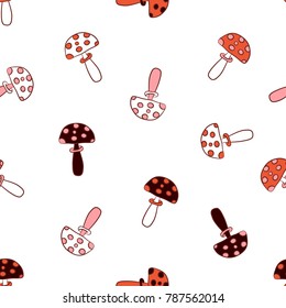 Vector illustration of seamless pattern of multicolored cartoon  mushrooms 