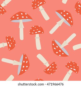Vector illustration. Seamless pattern with mushrooms image. Wallpaper. Forest motive. Nature. The background.