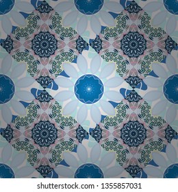 Vector illustration. Seamless pattern in neutral, gray and blue colors. Vintage mosaics. Ethnic motif.