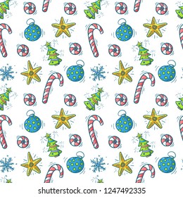 Vector illustration. Seamless pattern of New Year elements. Good for card/invitation/banner template.
