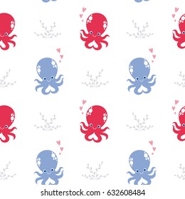 Vector illustration seamless pattern with Octopus cartoon