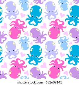 Vector illustration seamless pattern with Octopus cartoon