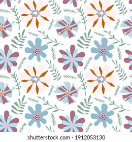 Vector illustration seamless pattern on the theme of Easter. Abstract flowers on white background. For poster and congratulation..