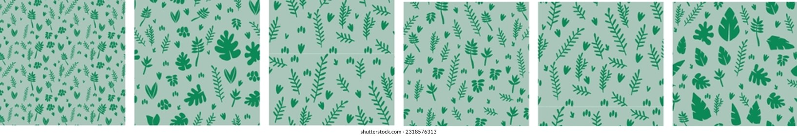 Vector illustration. Seamless pattern on the theme of plants. Big set of leaves, petals and twigs. Summer fabric.