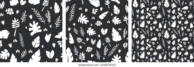 Vector illustration. Seamless pattern on the theme of plants. Big set of leaves, petals and twigs. Summer fabric.