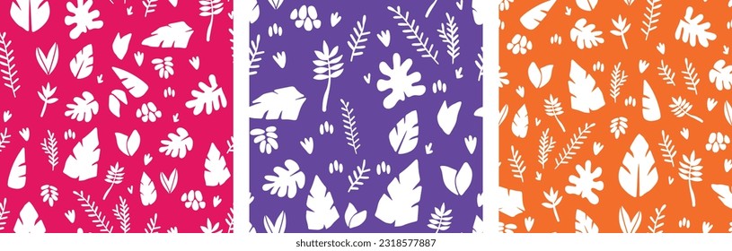 Vector illustration. Seamless pattern on the theme of plants. Big set of leaves, petals and twigs. Summer fabric.