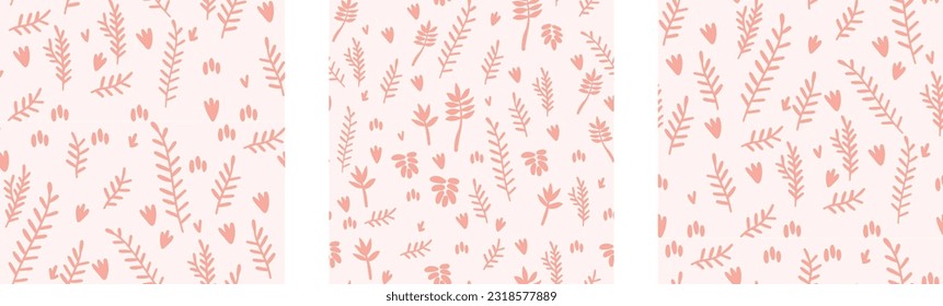 Vector illustration. Seamless pattern on the theme of plants. Big set of leaves, petals and twigs. Summer fabric.