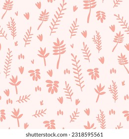 Vector illustration. Seamless pattern on the theme of plants. Big set of leaves, petals and twigs. Summer fabric.