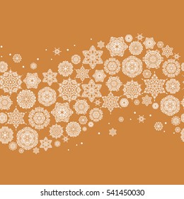 Vector illustration. Seamless pattern on orange background. Simple snowflakes seamless pattern, floral elements, decorative ornament. Arab, Asian, ottoman motifs.