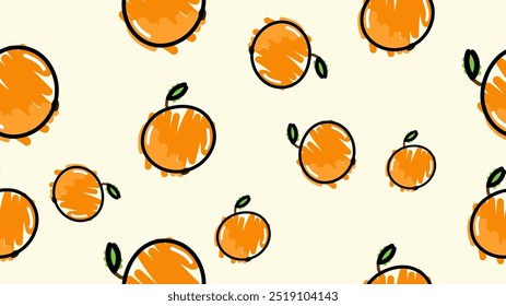 Vector illustration. Seamless pattern of orange. Hand-drawn style. Line art. Color doodle style. Design for wallpaper, background, poster, banner.