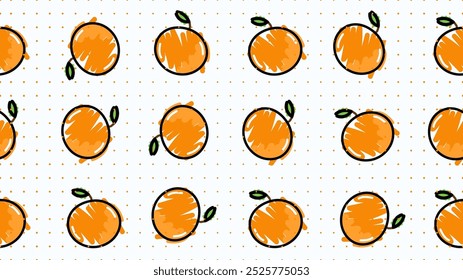 Vector illustration. Seamless pattern of orange. Hand-drawn style. Line art. Color doodle style. Design for wallpaper, background, poster, banner.