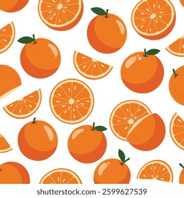vector illustration seamless pattern of orange with flat and vibrant colors