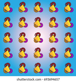 Vector illustration seamless pattern orange glass with red straw on background of three multicolored donuts with a sprinkler on gradient background from white to blue.