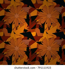 Vector illustration. Seamless pattern with a orange, black and red bright summer floral print, flowers, foliage.