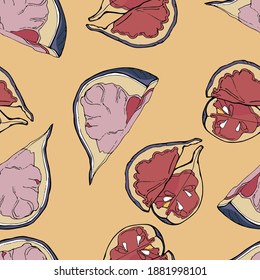 vector illustration seamless pattern oriental juicy figs on a warm background