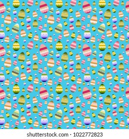 Vector illustration. Seamless pattern with ornamental eggs. Easter holiday blue background for printing on fabric, paper for gift wrap and wallpapers.