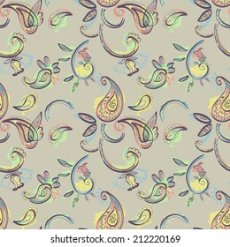 Vector illustration of seamless pattern with paisley