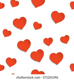 Vector illustration - seamless pattern of paper red hearts. 