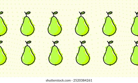 Vector illustration. Seamless pattern of pears. Hand-drawn style. Line art. Color doodle style. Design for wallpaper, background, poster, banner.