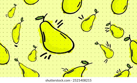 Vector illustration. Seamless pattern of pears. Hand-drawn style. Line art. Color doodle style. Design for wallpaper, background, poster, banner.