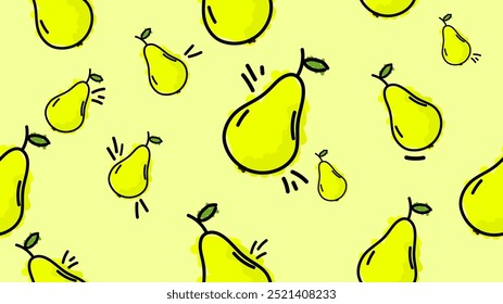 Vector illustration. Seamless pattern of pears. Hand-drawn style. Line art. Color doodle style. Design for wallpaper, background, poster, banner.