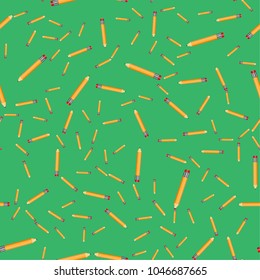 Vector illustration. Seamless pattern pencils on a green background.