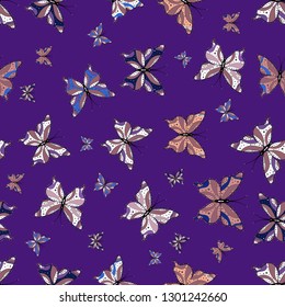 Vector illustration. Seamless pattern. Perfect for web page backgrounds, wallpapers, textile, surface textures. Of watercolor butterflies on pink, white and violet background. Vector.