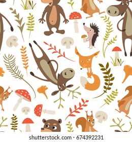 Vector illustration. Seamless pattern with a picture of forest animals. For graphic design.