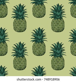 Vector illustration seamless pattern of pineapple. Background with tropical fruit