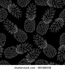 Vector illustration. Seamless pattern of pineapples. Black and white. sketch.