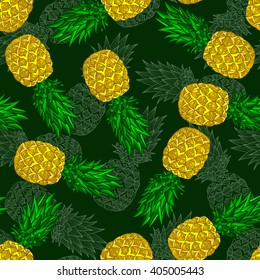 Vector illustration. Seamless pattern of pineapples.