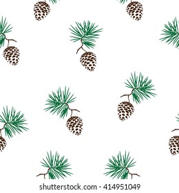 Vector illustration seamless pattern  with pinecone branch . Pine cone wood nature