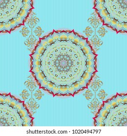 Vector illustration. Vector seamless pattern in pink, blue and yellow colors for design, textile or fabric.