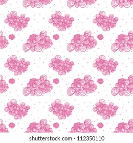 Vector illustration. Seamless pattern with pink cute clouds.