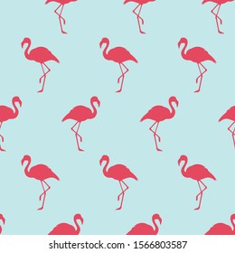 Vector illustration seamless pattern with pink flamingo. Exotic bird